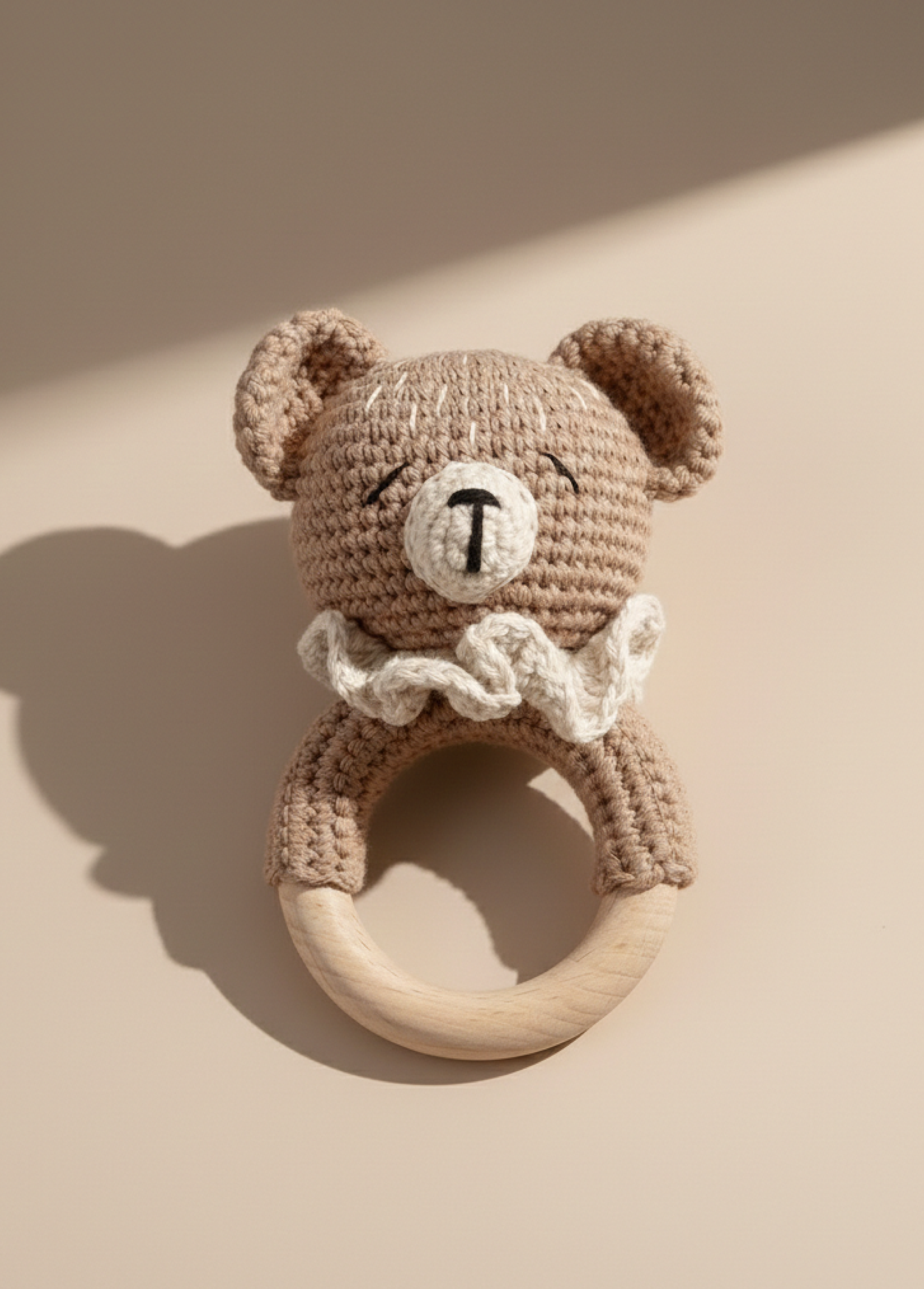 Nini Bear Baby Rattle - Chestnut Cub with Collar