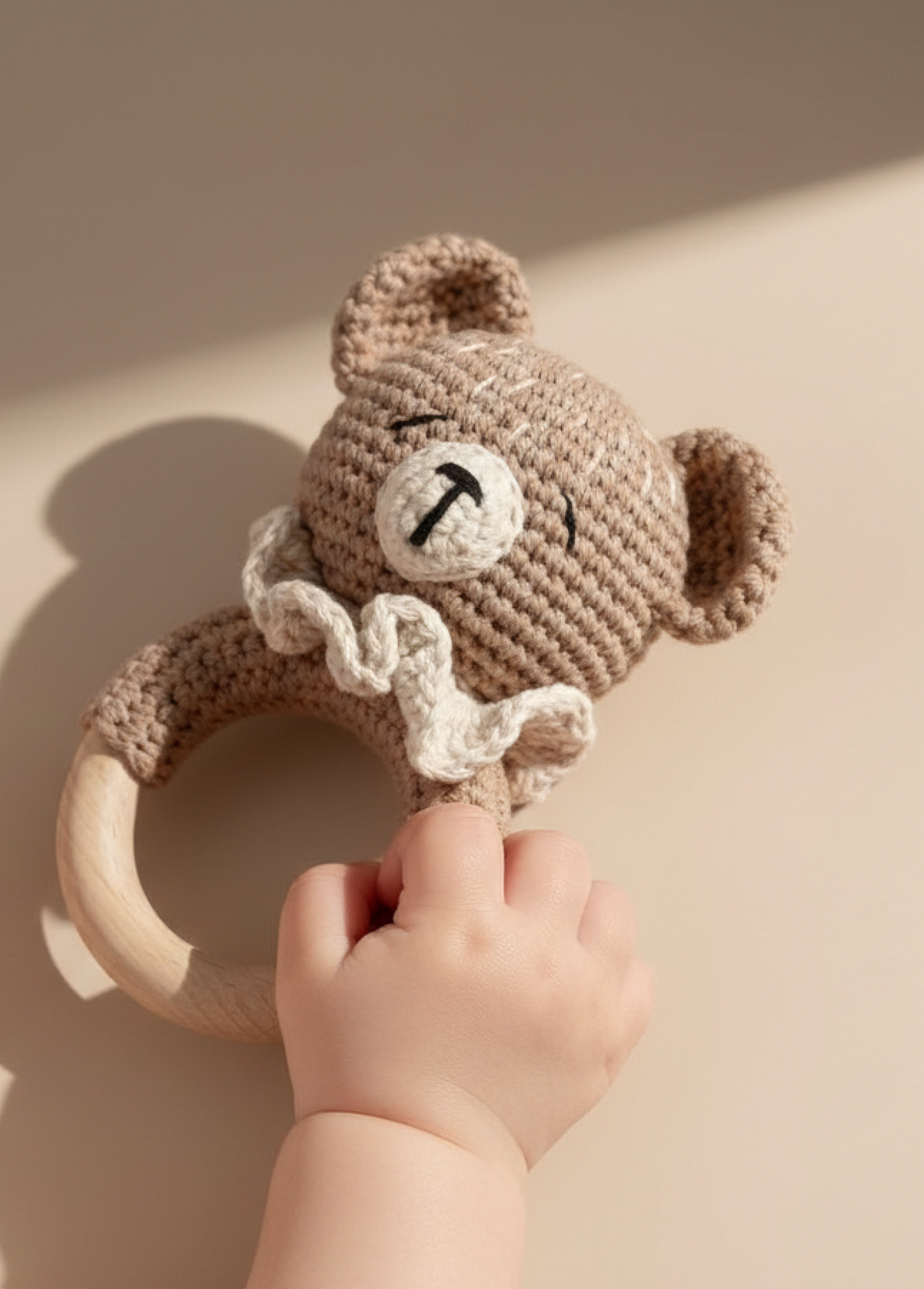 Nini Bear Baby Rattle - Chestnut Cub with Collar