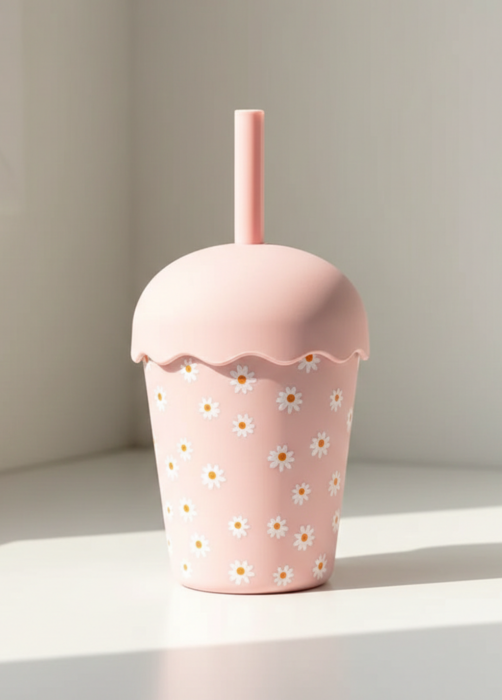 Pink Daisy Mini Smoothie Cup - 200ml (With Straw)