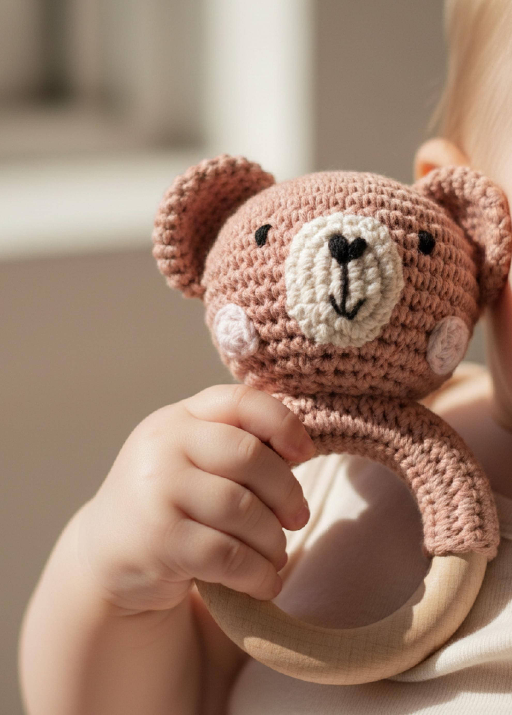 Nini Bear Baby Rattle - Blush Petal