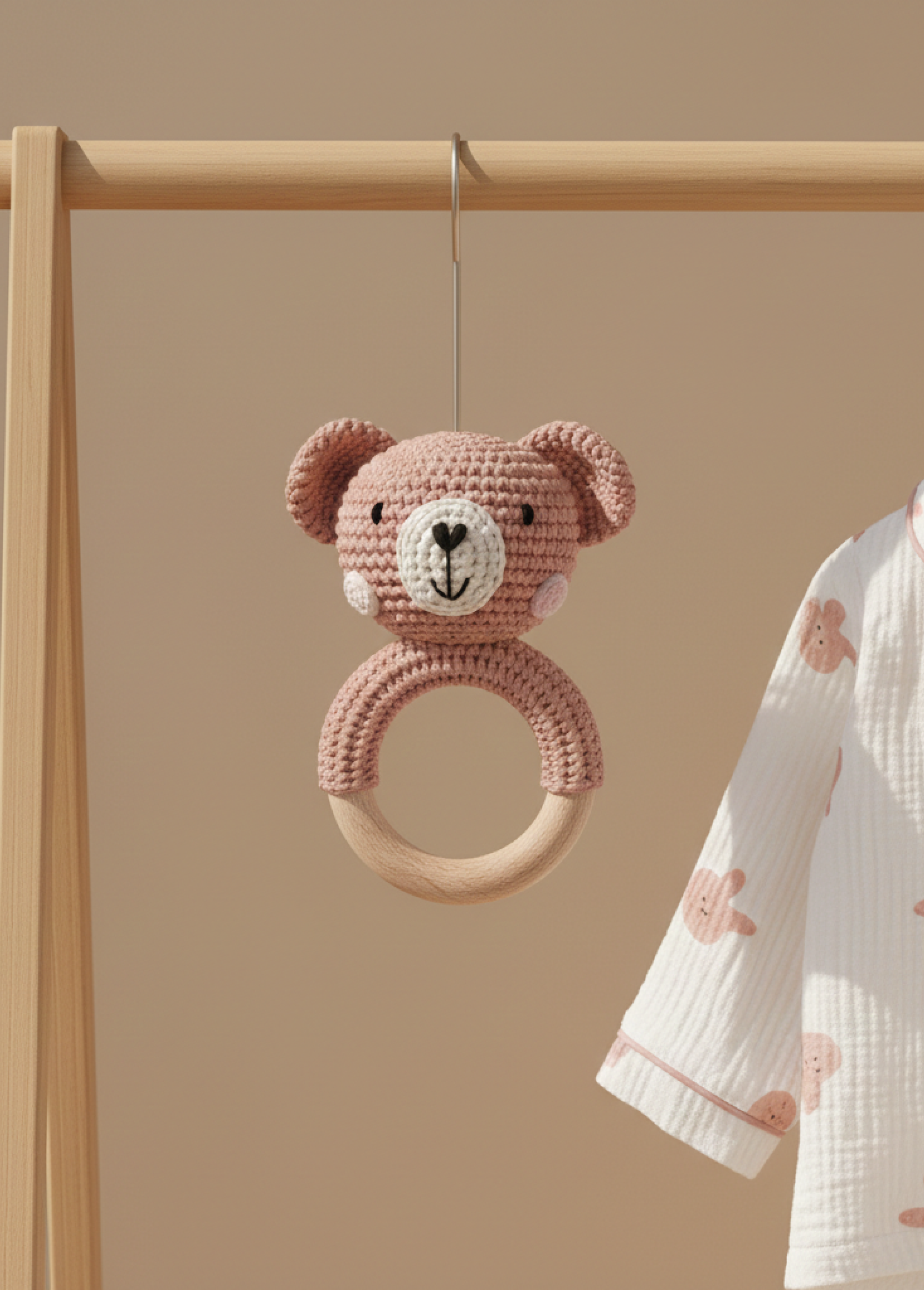 Nini Bear Baby Rattle - Blush Petal